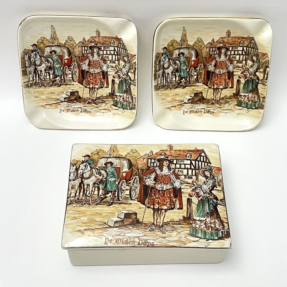 Vintage 1940s Lancaster‎ Sandland Ceramic Ash Trays & Cigarette Trinket Box